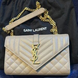 Saint Laurent Beige Quilted Leather Clutch Gold Hardware